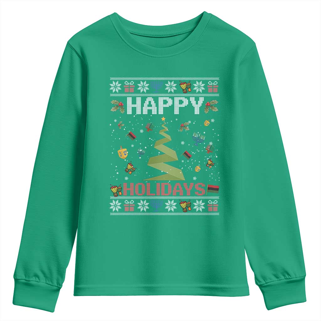 Happy Holidays For All Christmas Hanukkah Kwanzaa Gift Youth Sweatshirt - Wonder Print Shop