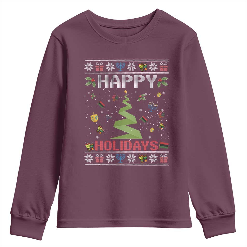 Happy Holidays For All Christmas Hanukkah Kwanzaa Gift Youth Sweatshirt - Wonder Print Shop