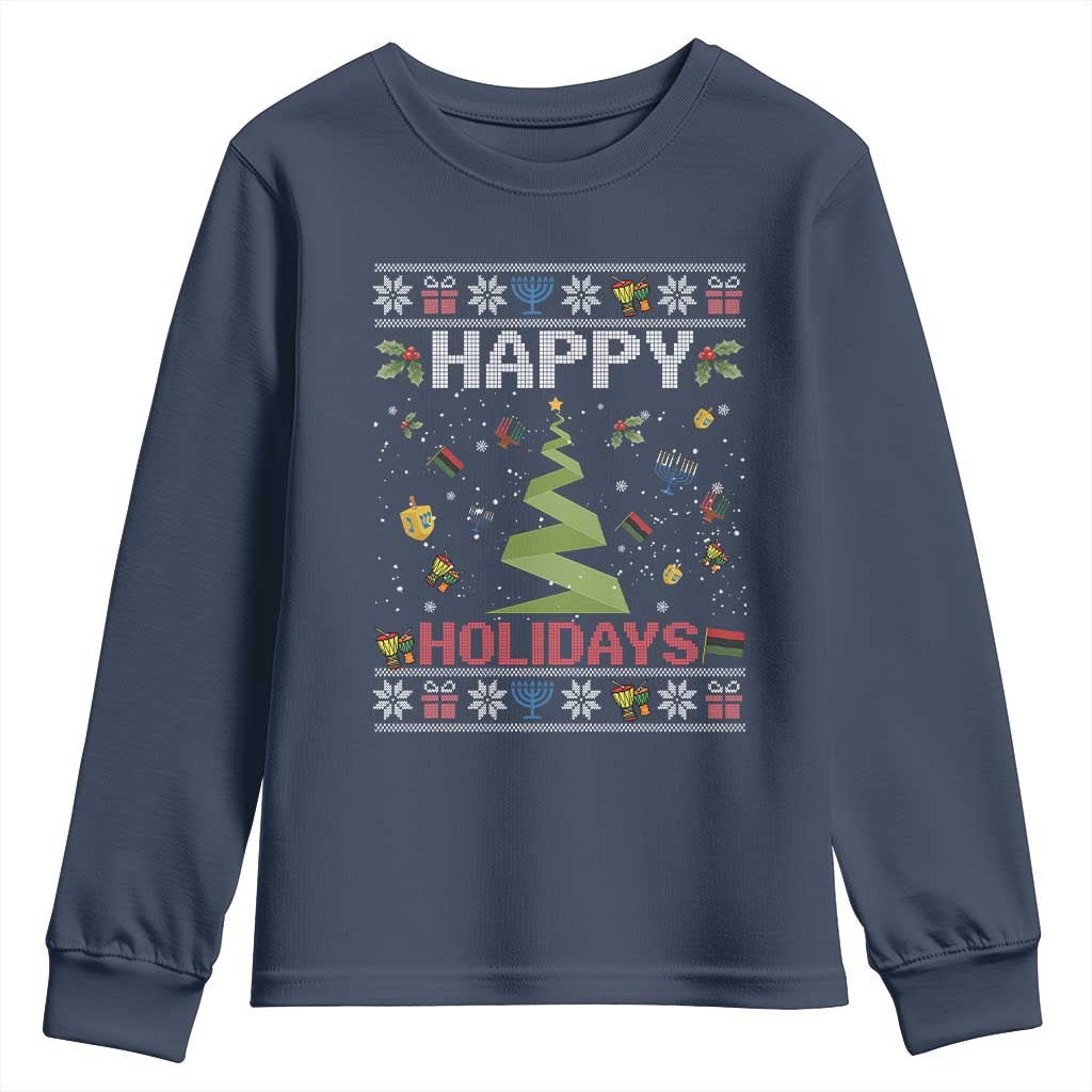 Happy Holidays For All Christmas Hanukkah Kwanzaa Gift Youth Sweatshirt - Wonder Print Shop