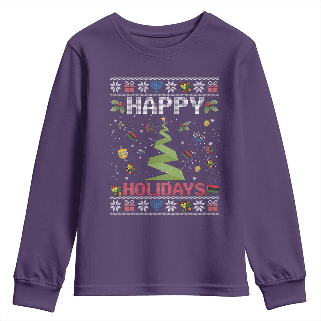 Happy Holidays For All Christmas Hanukkah Kwanzaa Gift Youth Sweatshirt - Wonder Print Shop