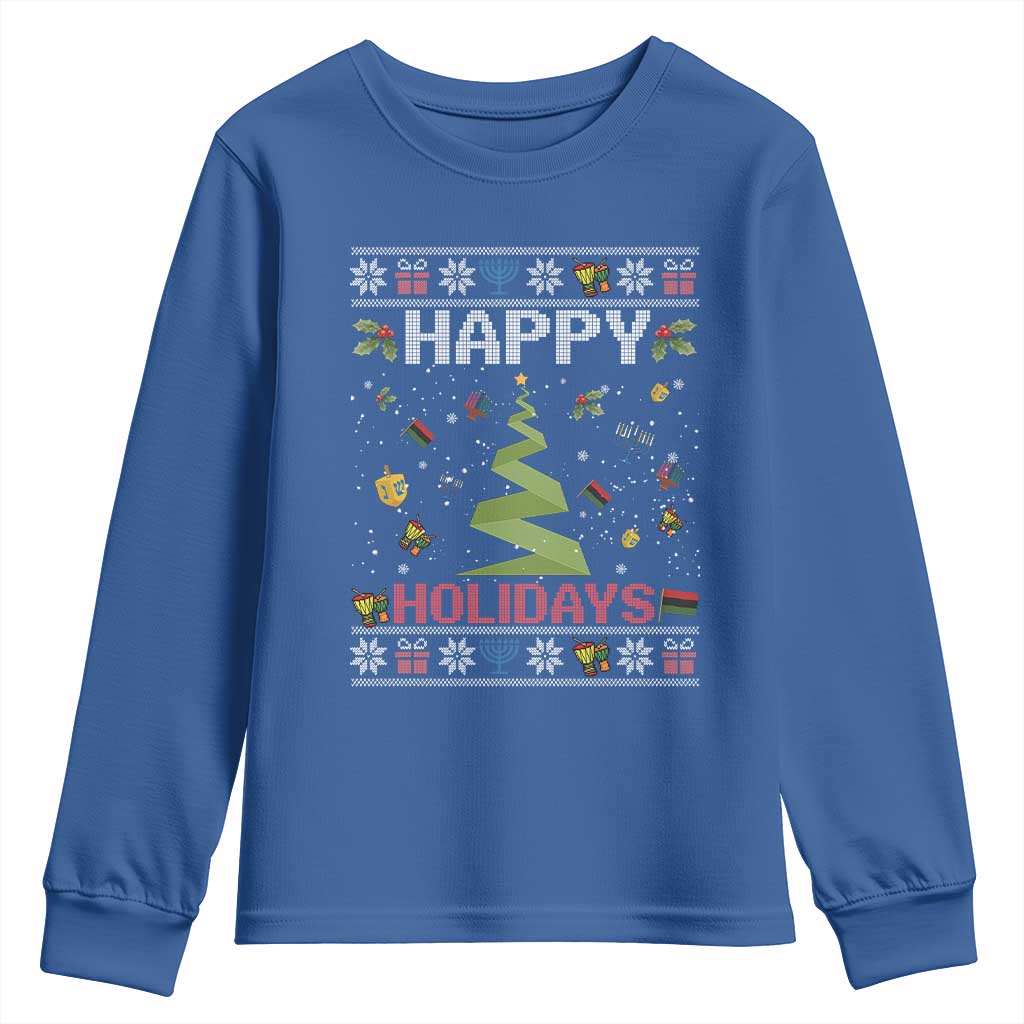 Happy Holidays For All Christmas Hanukkah Kwanzaa Gift Youth Sweatshirt - Wonder Print Shop