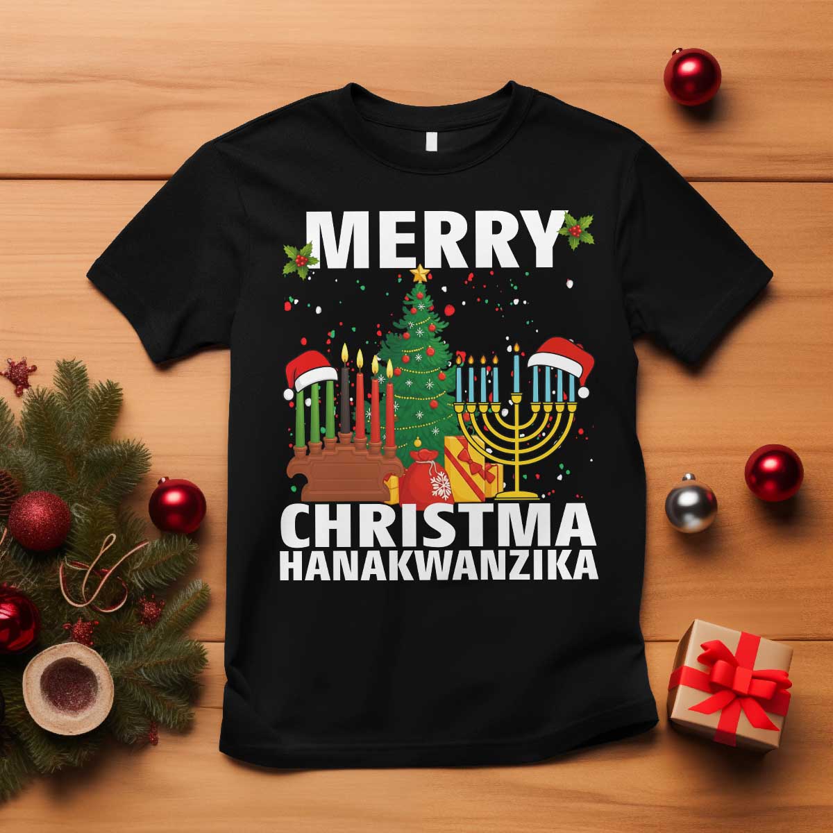 Merry Christmahanakwanzika T Shirt Christmas Hanukkah Kwanzaa Celebration Gift - Wonder Print Shop