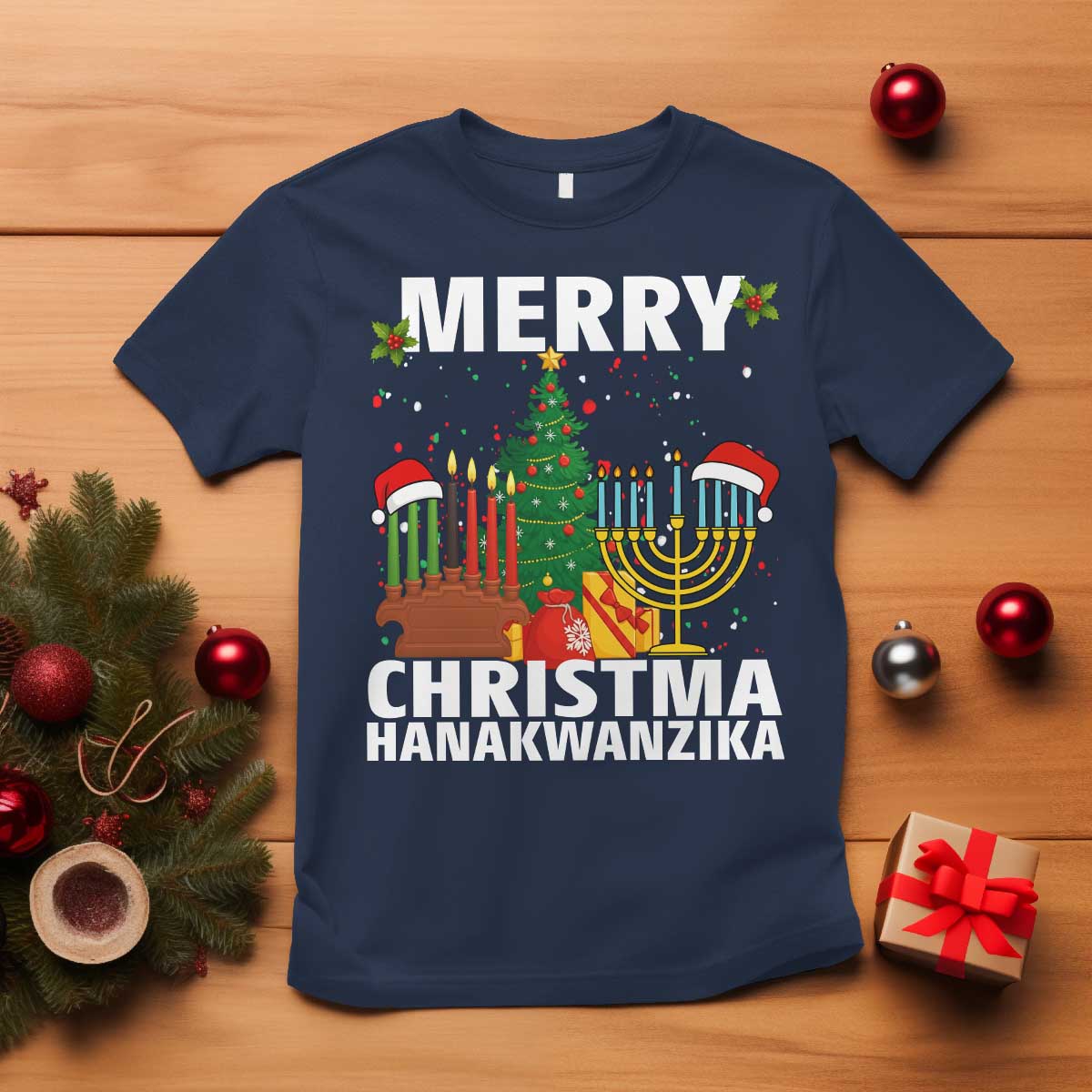 Merry Christmahanakwanzika T Shirt Christmas Hanukkah Kwanzaa Celebration Gift - Wonder Print Shop