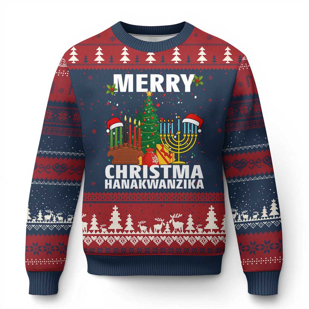 Merry Christmahanakwanzika Ugly Christmas Sweater Xmas Hanukkah Kwanzaa Celebration Gift - Wonder Print Shop