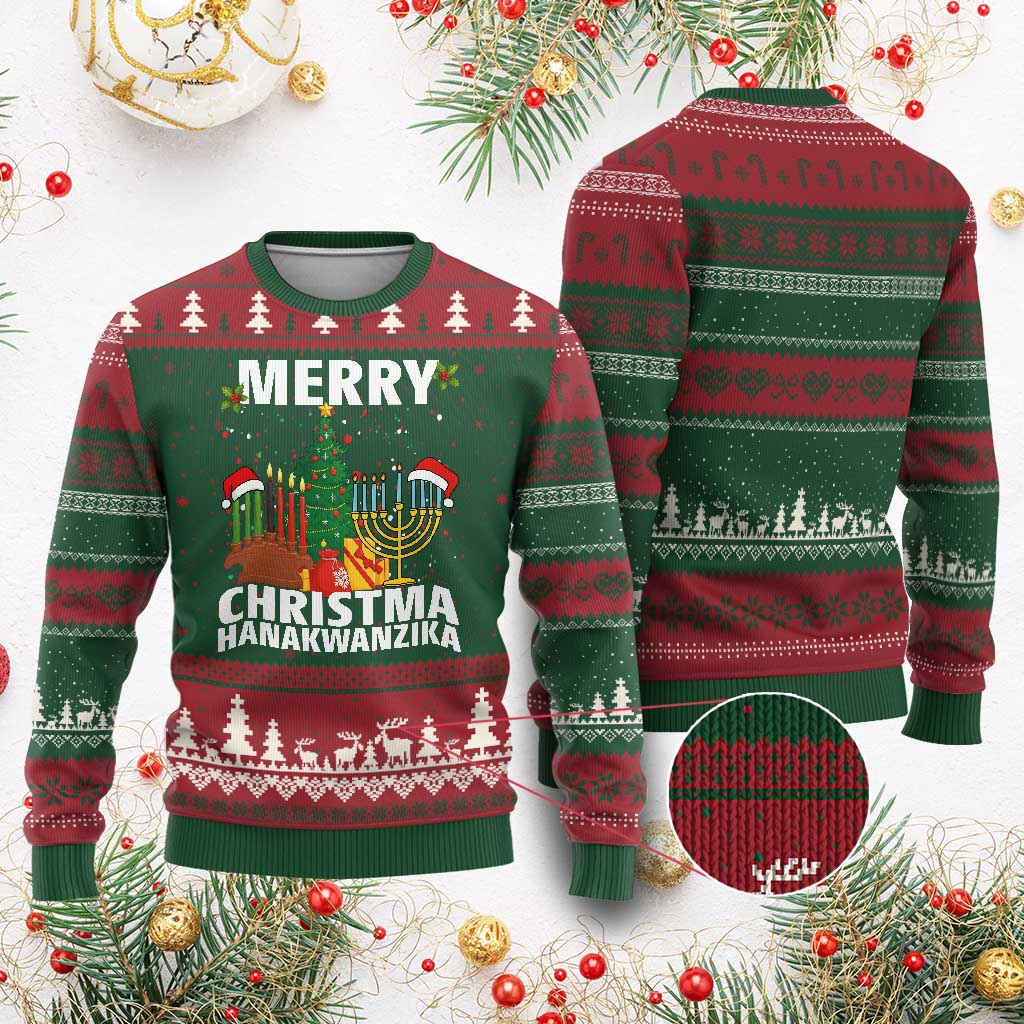 Merry Christmahanakwanzika Ugly Christmas Sweater Xmas Hanukkah Kwanzaa Celebration Gift - Wonder Print Shop