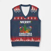 Merry Christmahanakwanzika V-Neck Knit Sweater Vest Xmas Hanukkah Kwanzaa Celebration Gift - Wonder Print Shop