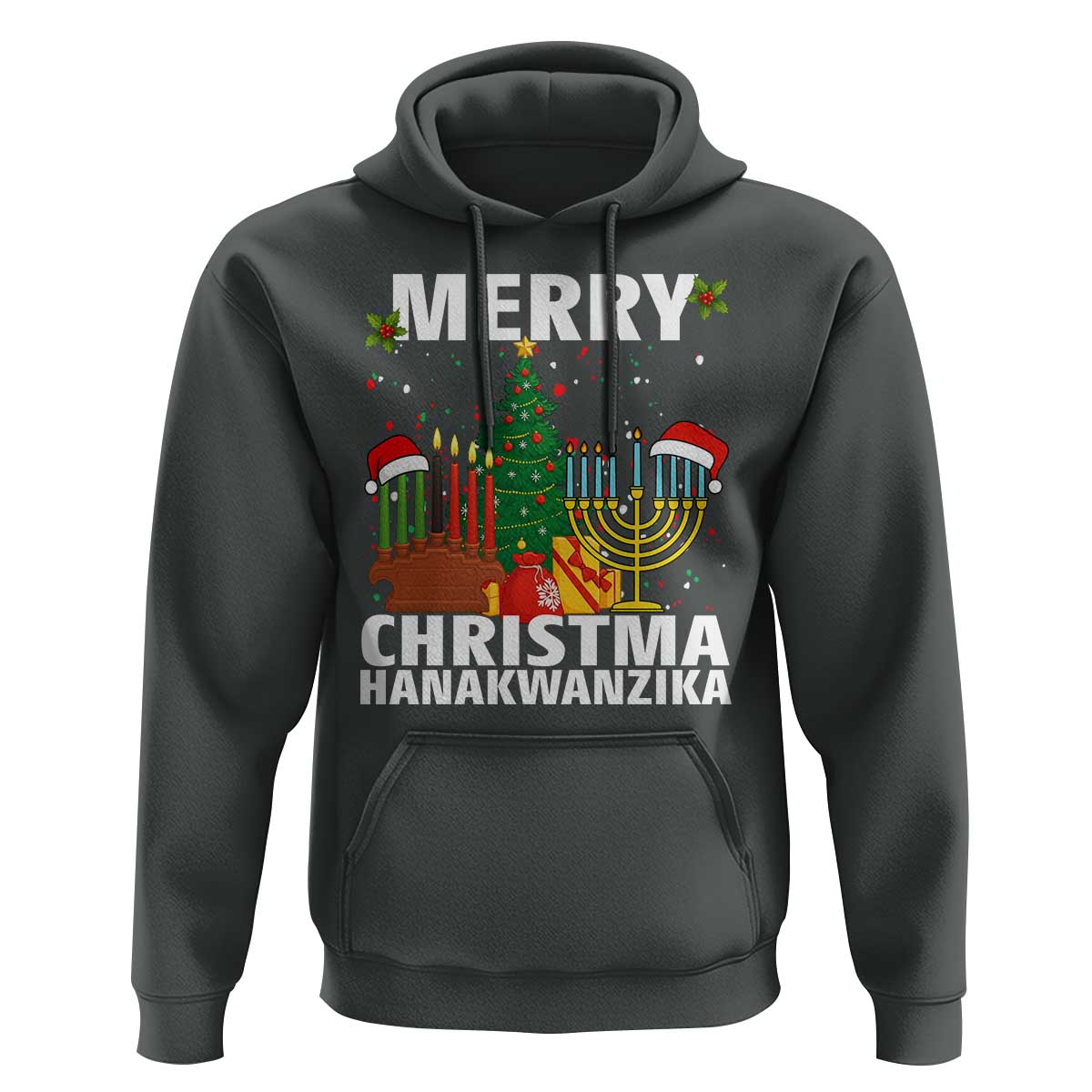 Merry Christmahanakwanzika Hoodie Christmas Hanukkah Kwanzaa Celebration Gift - Wonder Print Shop