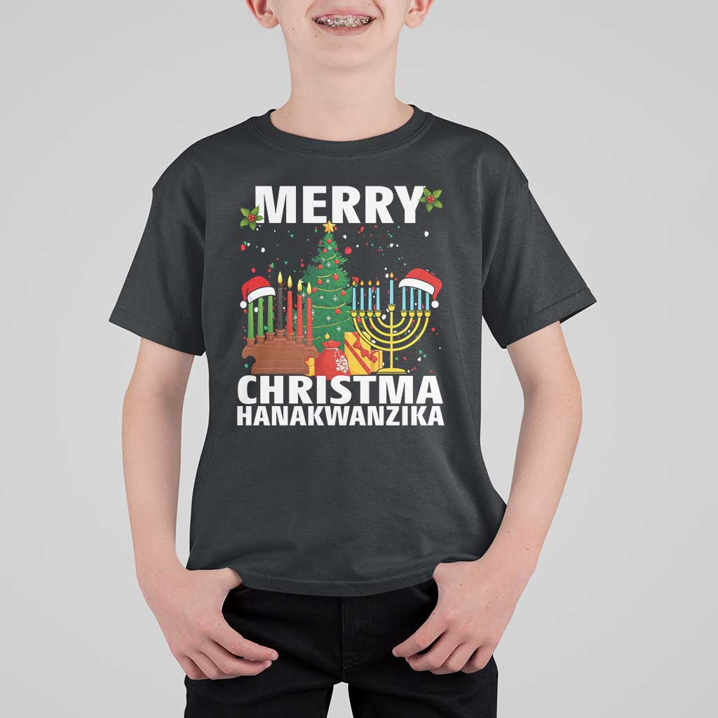 Merry Christmahanakwanzika T Shirt For Kid Christmas Hanukkah Kwanzaa Celebration Gift - Wonder Print Shop