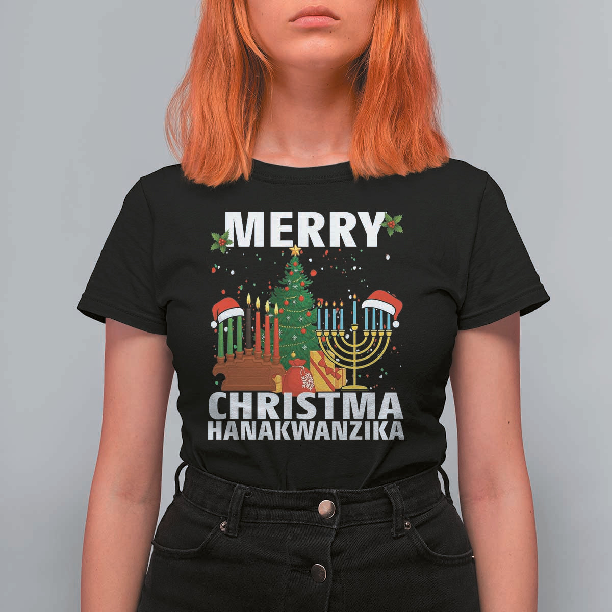 Merry Christmahanakwanzika T Shirt For Women Christmas Hanukkah Kwanzaa Celebration Gift - Wonder Print Shop