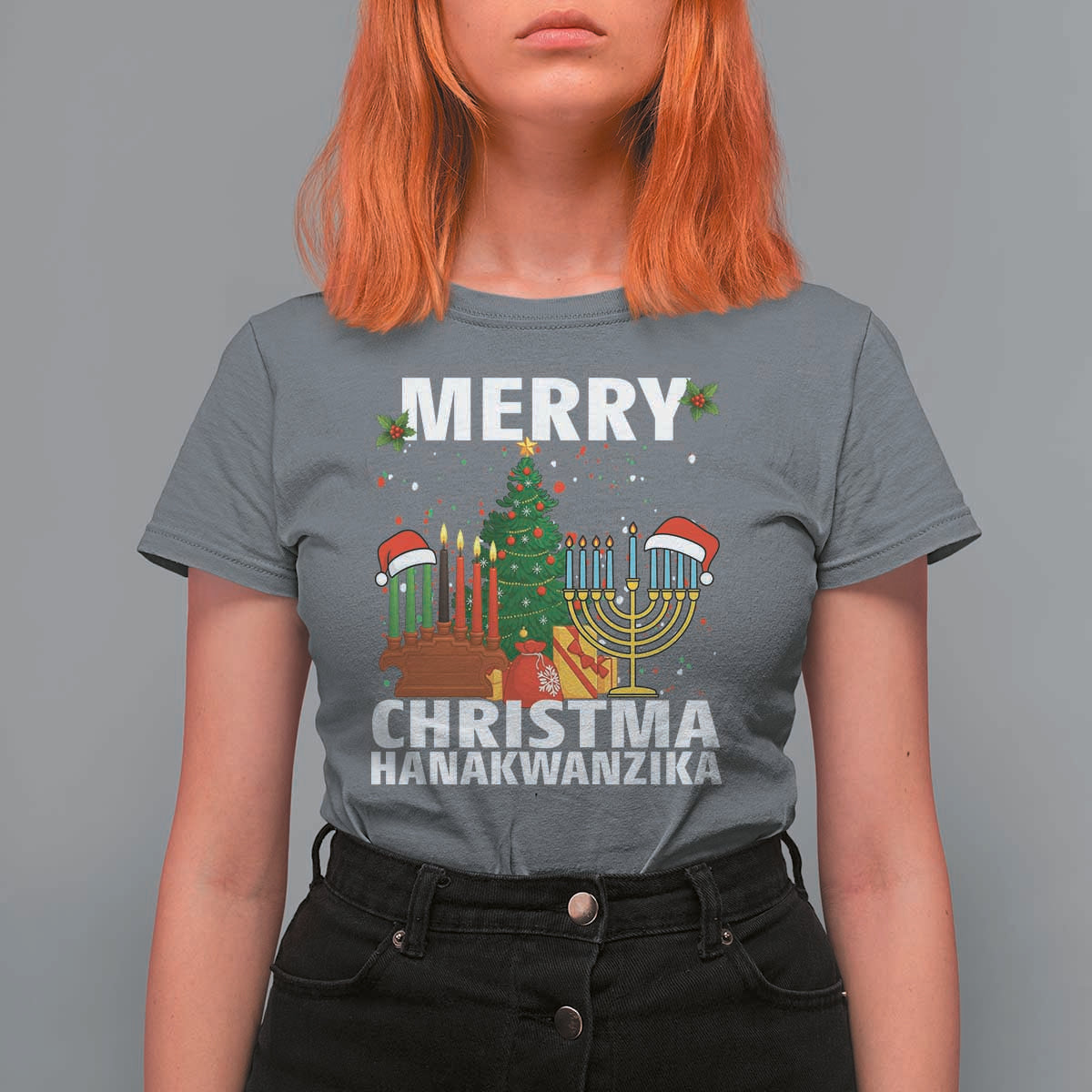Merry Christmahanakwanzika T Shirt For Women Christmas Hanukkah Kwanzaa Celebration Gift - Wonder Print Shop