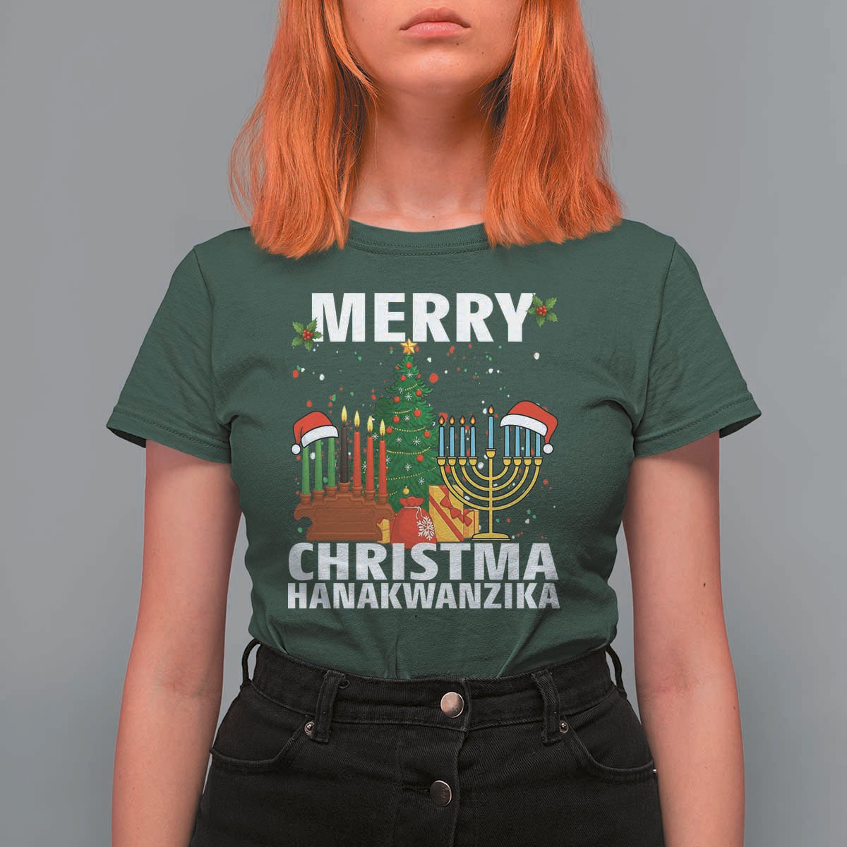 Merry Christmahanakwanzika T Shirt For Women Christmas Hanukkah Kwanzaa Celebration Gift - Wonder Print Shop