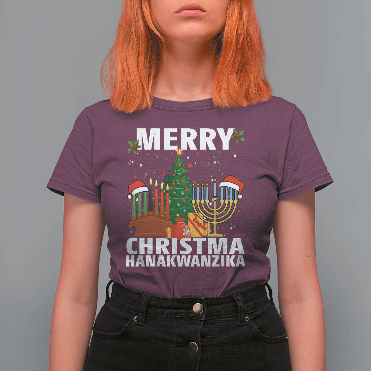 Merry Christmahanakwanzika T Shirt For Women Christmas Hanukkah Kwanzaa Celebration Gift - Wonder Print Shop