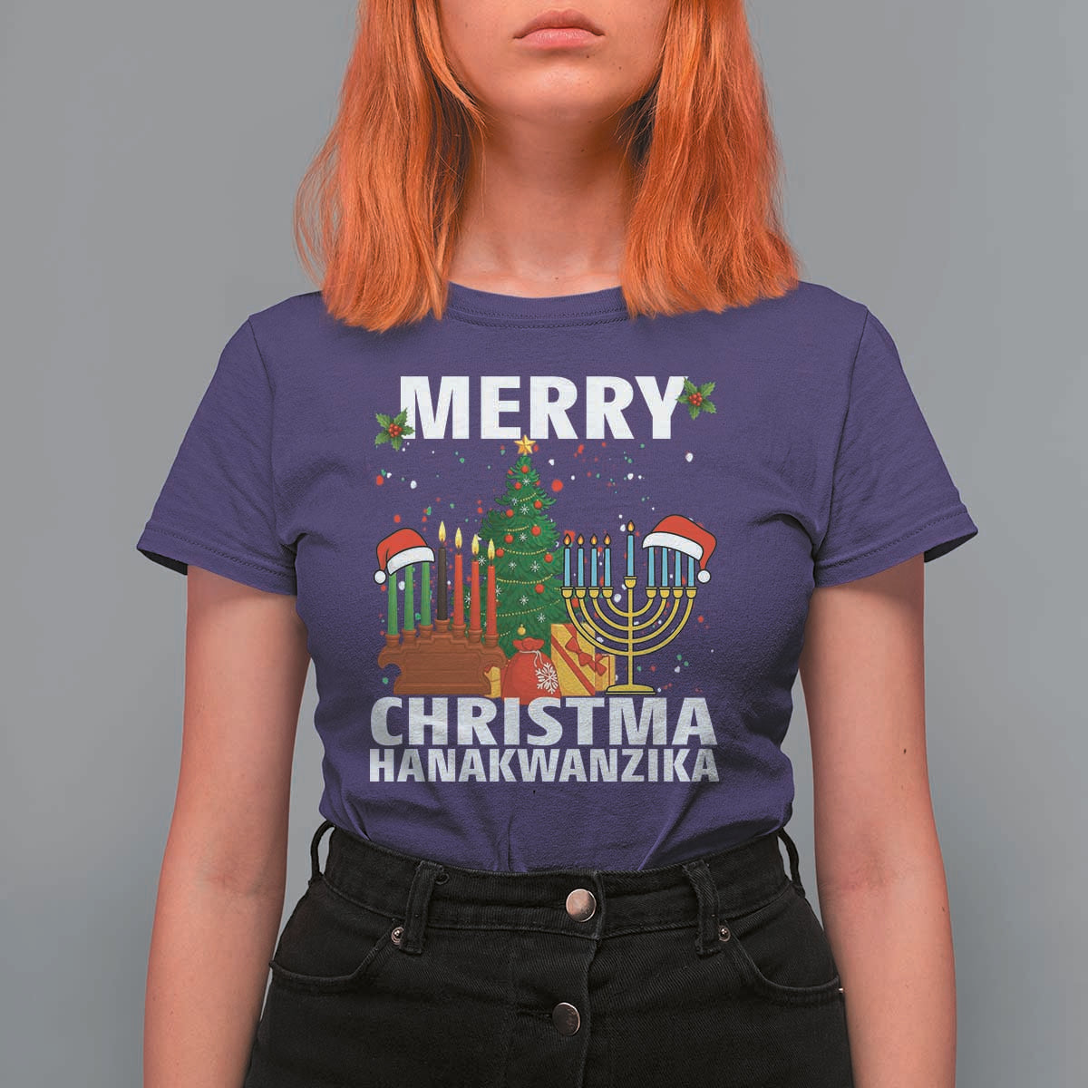 Merry Christmahanakwanzika T Shirt For Women Christmas Hanukkah Kwanzaa Celebration Gift - Wonder Print Shop