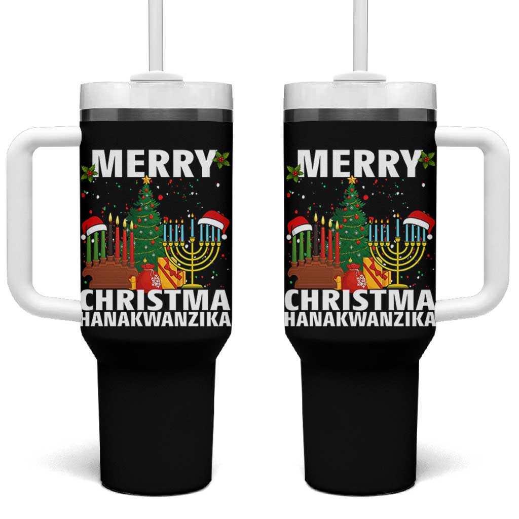 Merry Christmahanakwanzika Tumbler With Handle Christmas Hanukkah Kwanzaa Celebration Gift - Wonder Print Shop