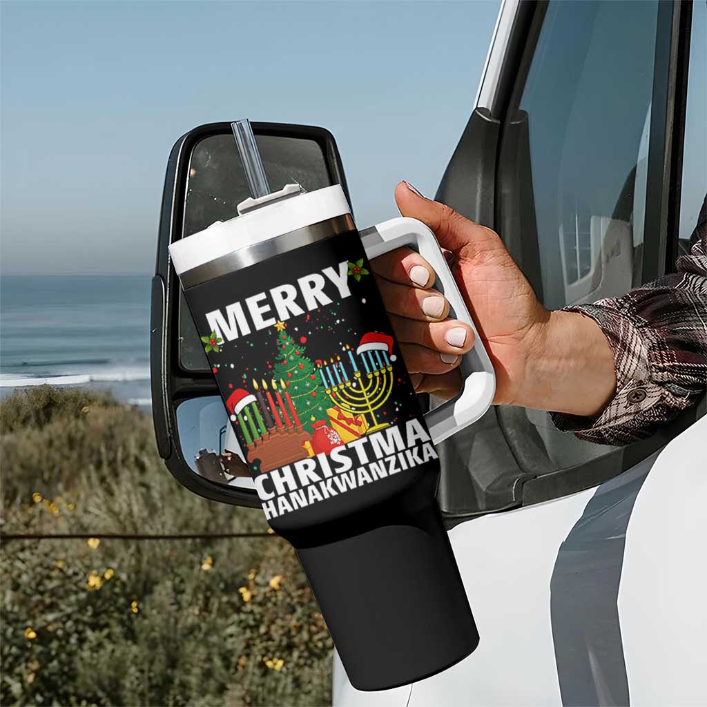 Merry Christmahanakwanzika Tumbler With Handle Christmas Hanukkah Kwanzaa Celebration Gift - Wonder Print Shop