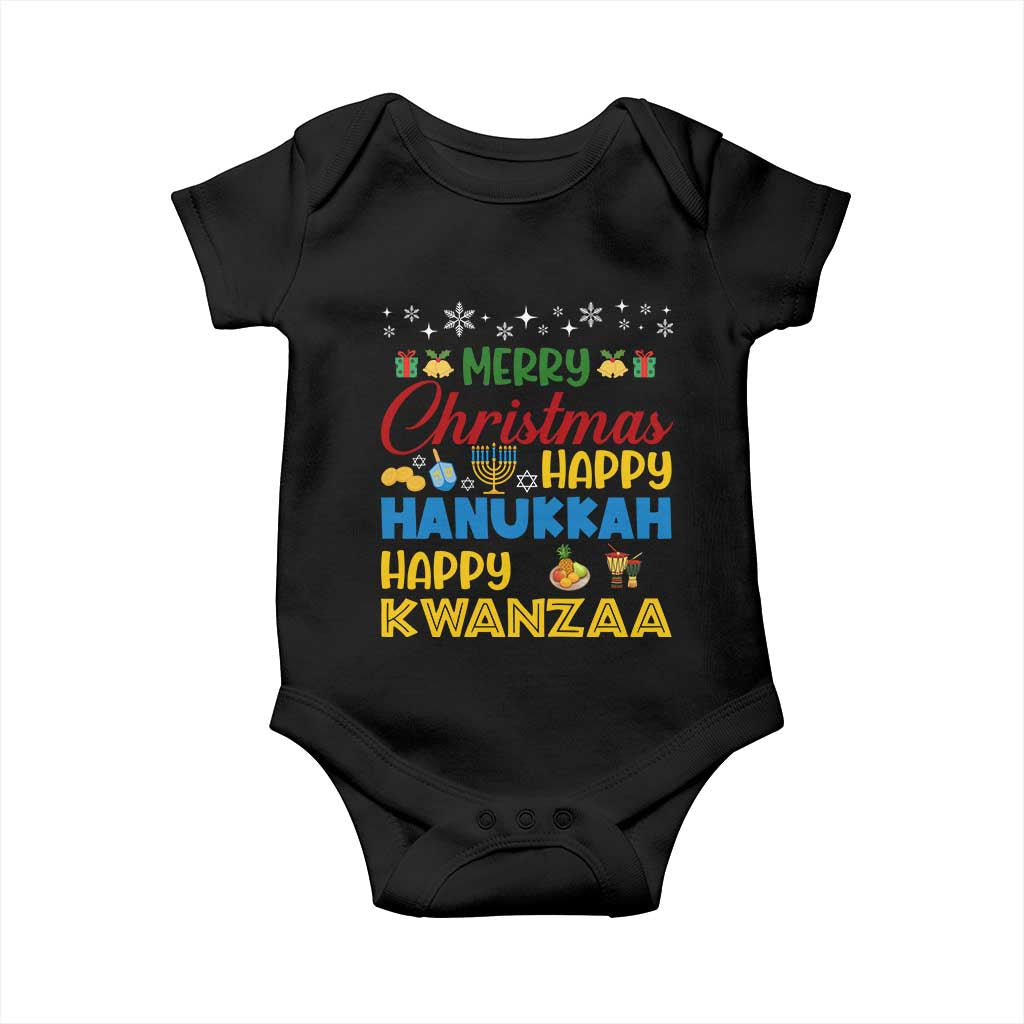 Celebrate All Holidays Merry Christmas Hanukkah Kwanzaa Gift Baby Onesie - Wonder Print Shop