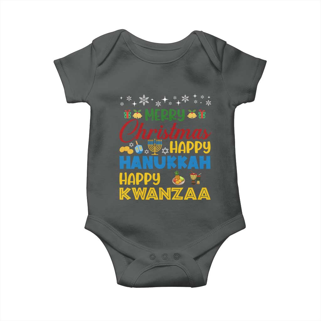 Celebrate All Holidays Merry Christmas Hanukkah Kwanzaa Gift Baby Onesie - Wonder Print Shop