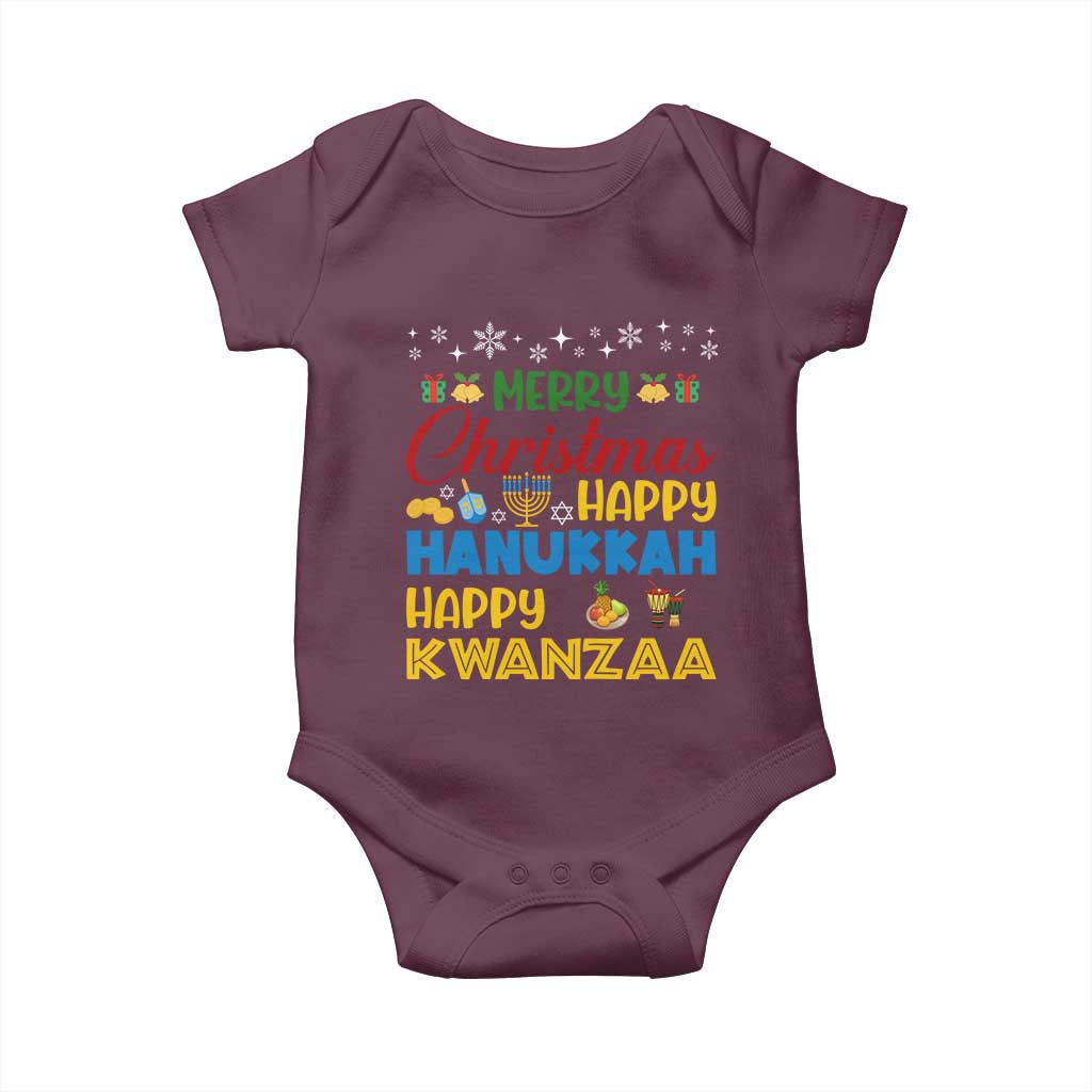 Celebrate All Holidays Merry Christmas Hanukkah Kwanzaa Gift Baby Onesie - Wonder Print Shop