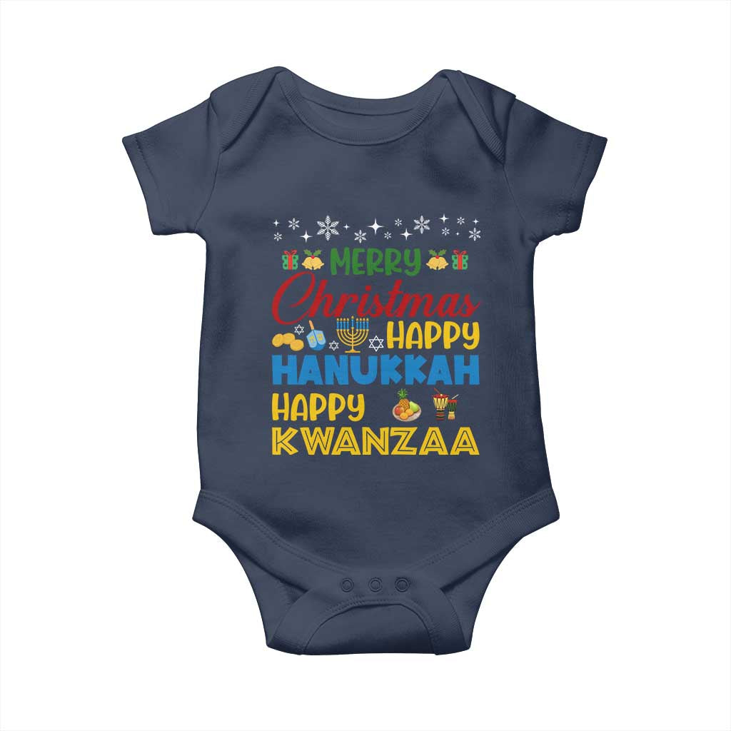 Celebrate All Holidays Merry Christmas Hanukkah Kwanzaa Gift Baby Onesie - Wonder Print Shop