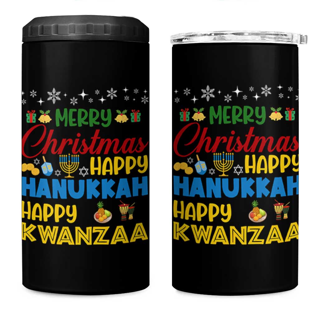 Celebrate All Holidays Merry Christmas Hanukkah Kwanzaa Gift 4 in 1 Can Cooler Tumbler - Wonder Print Shop