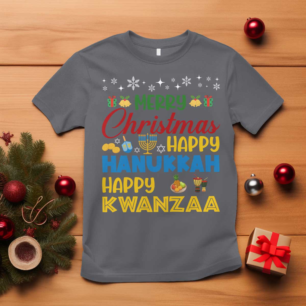 Celebrate All Holidays Merry Christmas Hanukkah Kwanzaa Gift T Shirt - Wonder Print Shop