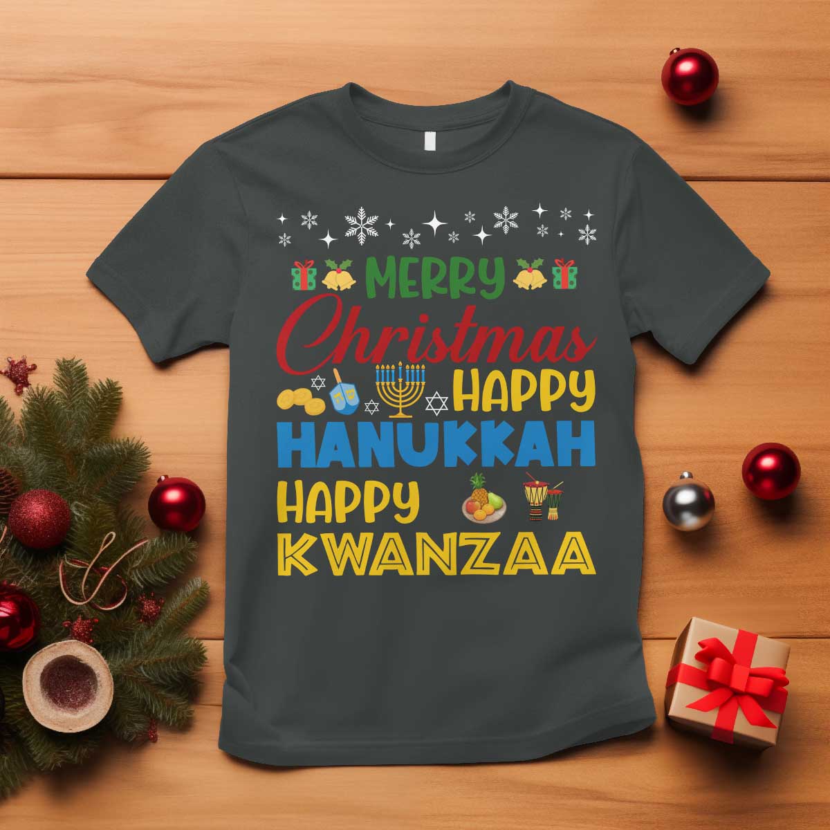 Celebrate All Holidays Merry Christmas Hanukkah Kwanzaa Gift T Shirt - Wonder Print Shop