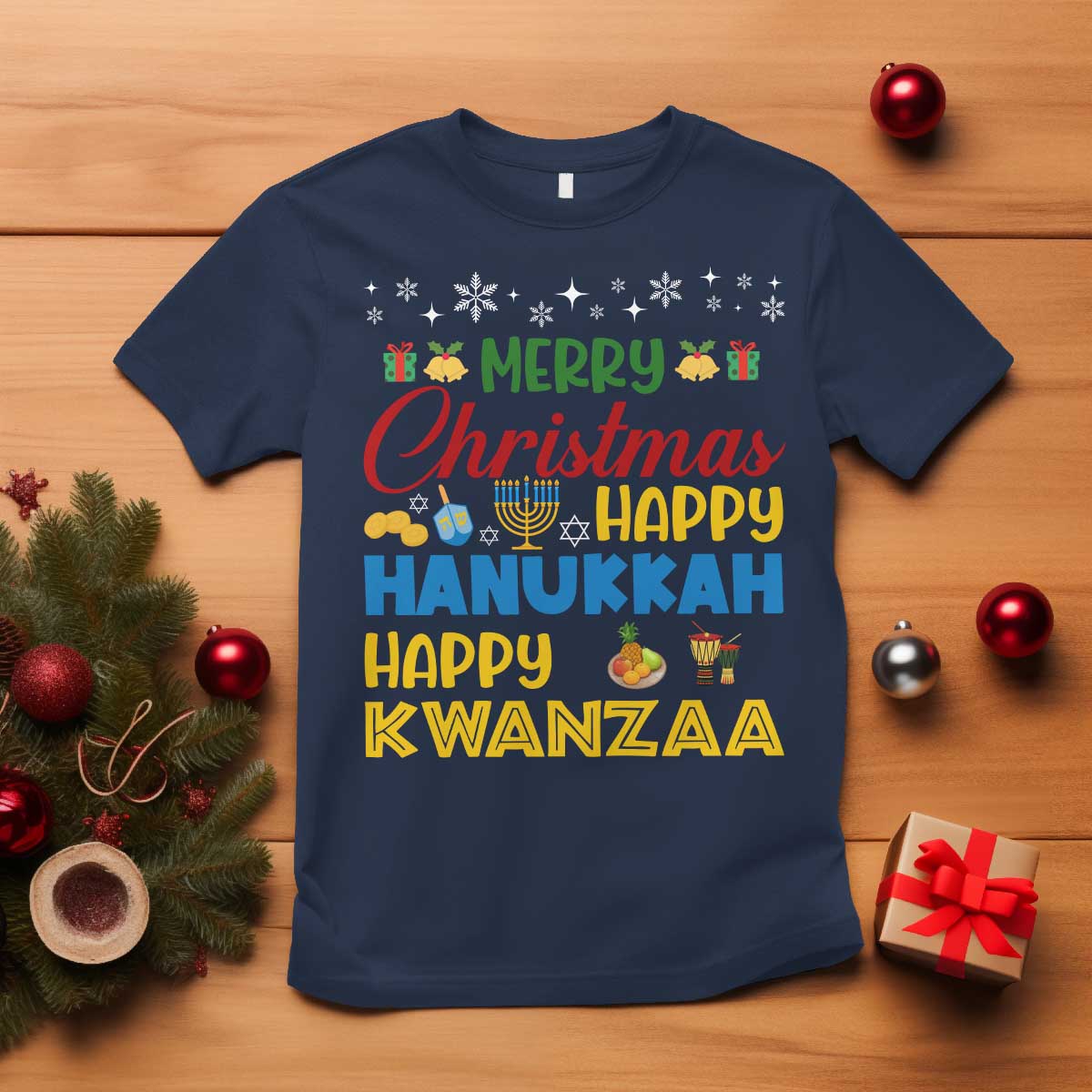 Celebrate All Holidays Merry Christmas Hanukkah Kwanzaa Gift T Shirt - Wonder Print Shop