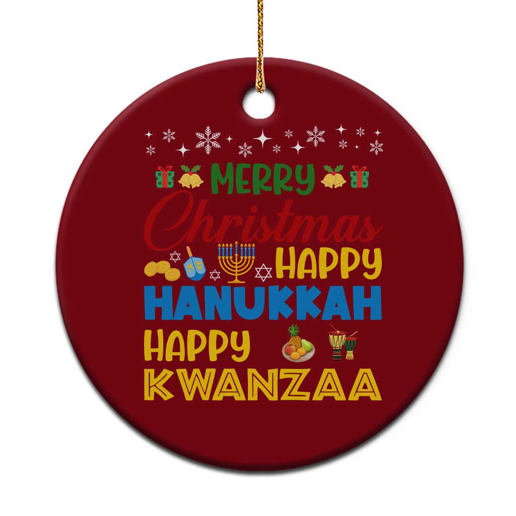 Celebrate All Holidays Merry Christmas Hanukkah Kwanzaa Gift Ceramic Ornament - Wonder Print Shop