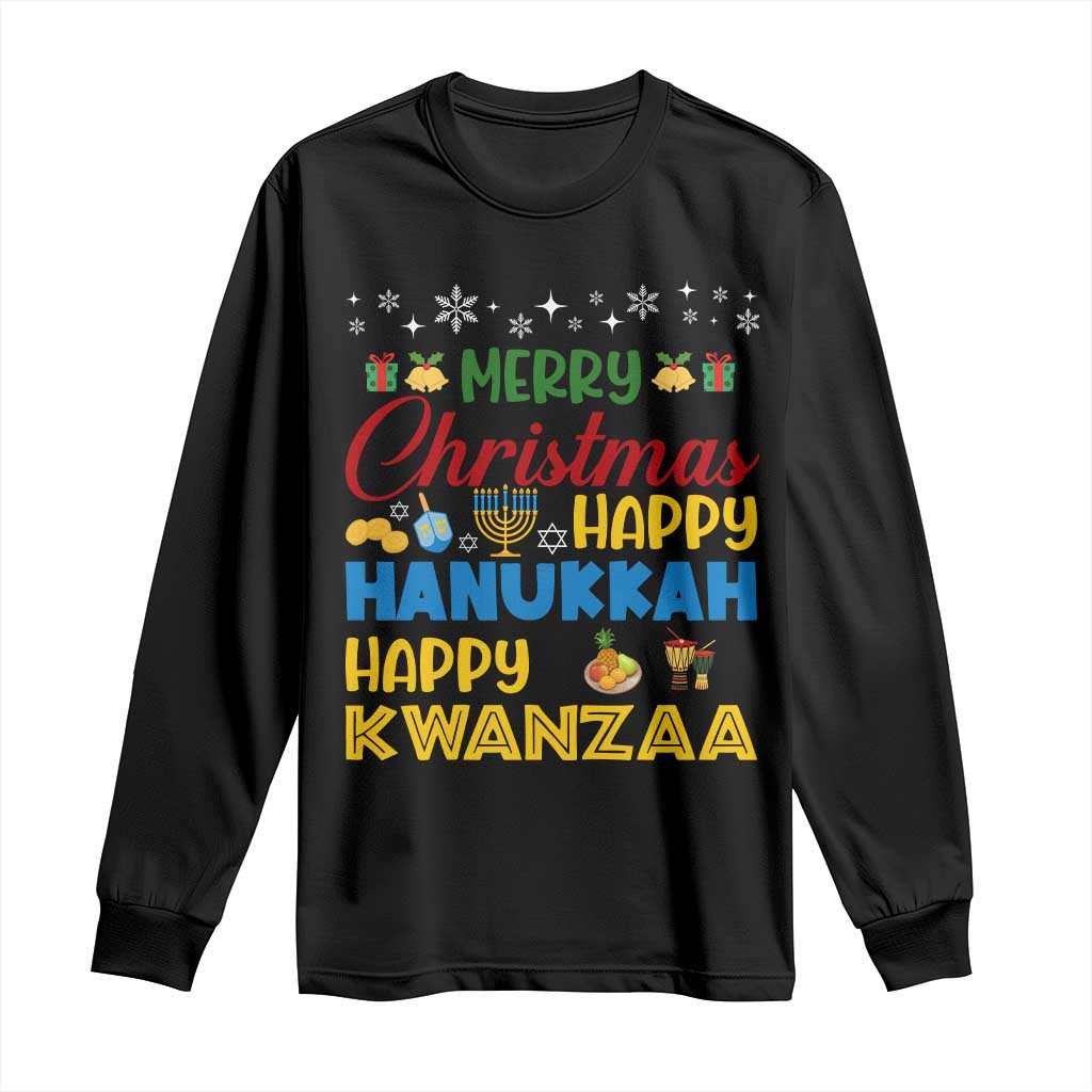 Celebrate All Holidays Merry Christmas Hanukkah Kwanzaa Gift Long Sleeve Shirt - Wonder Print Shop