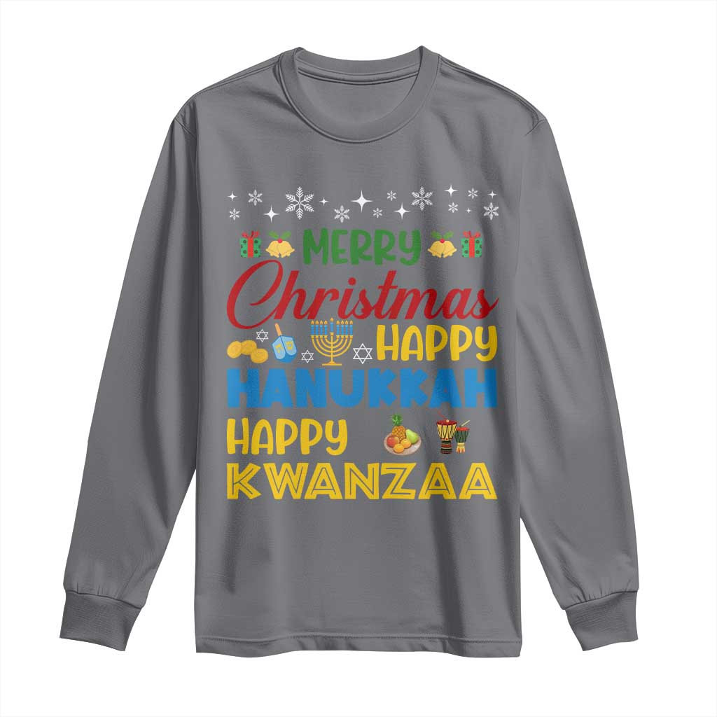 Celebrate All Holidays Merry Christmas Hanukkah Kwanzaa Gift Long Sleeve Shirt - Wonder Print Shop