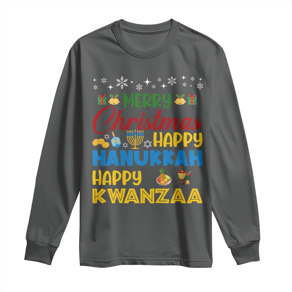 Celebrate All Holidays Merry Christmas Hanukkah Kwanzaa Gift Long Sleeve Shirt - Wonder Print Shop