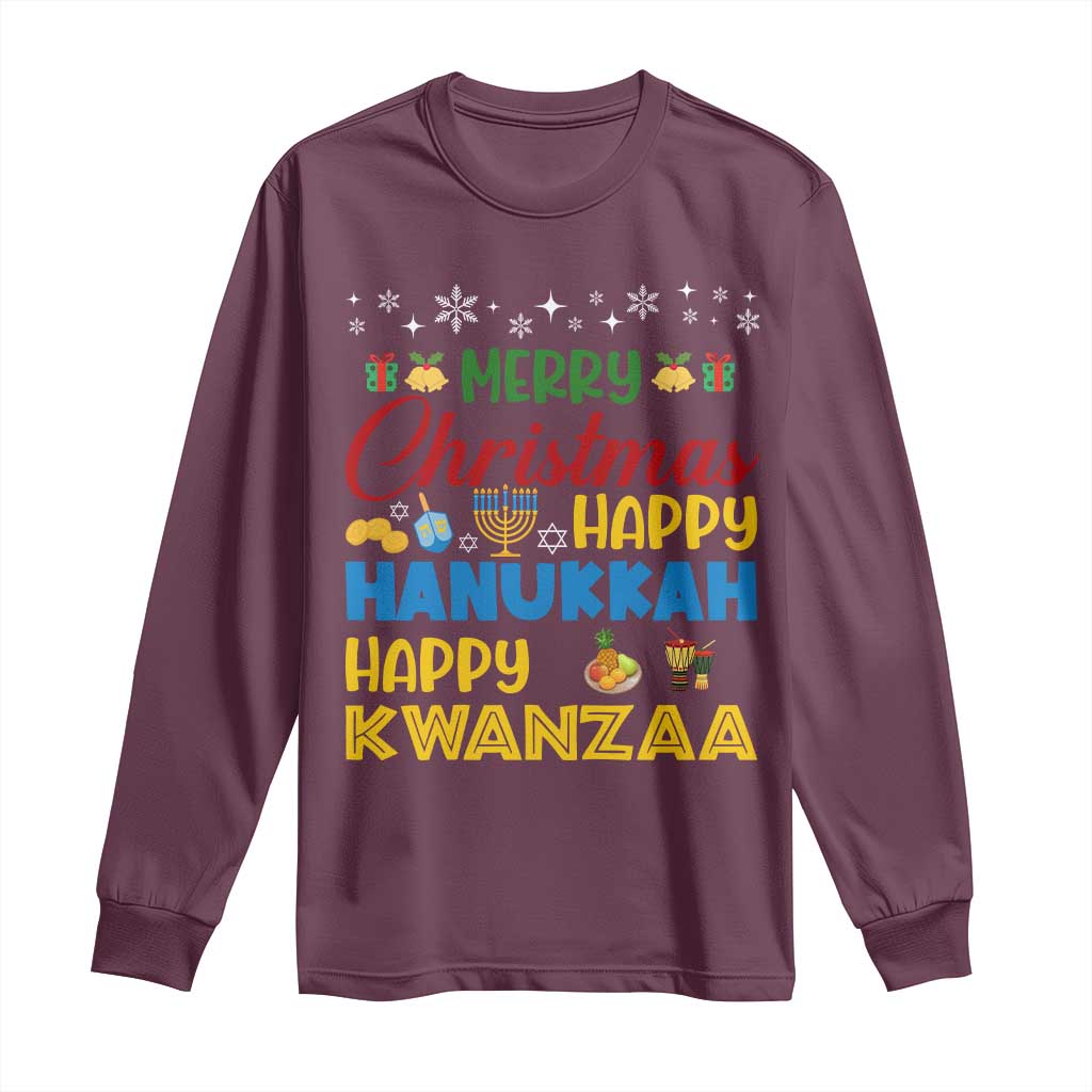 Celebrate All Holidays Merry Christmas Hanukkah Kwanzaa Gift Long Sleeve Shirt - Wonder Print Shop