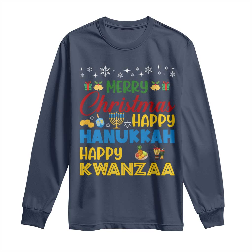Celebrate All Holidays Merry Christmas Hanukkah Kwanzaa Gift Long Sleeve Shirt - Wonder Print Shop