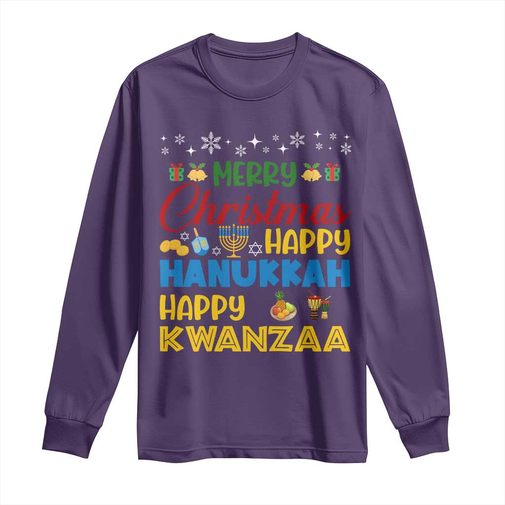 Celebrate All Holidays Merry Christmas Hanukkah Kwanzaa Gift Long Sleeve Shirt - Wonder Print Shop
