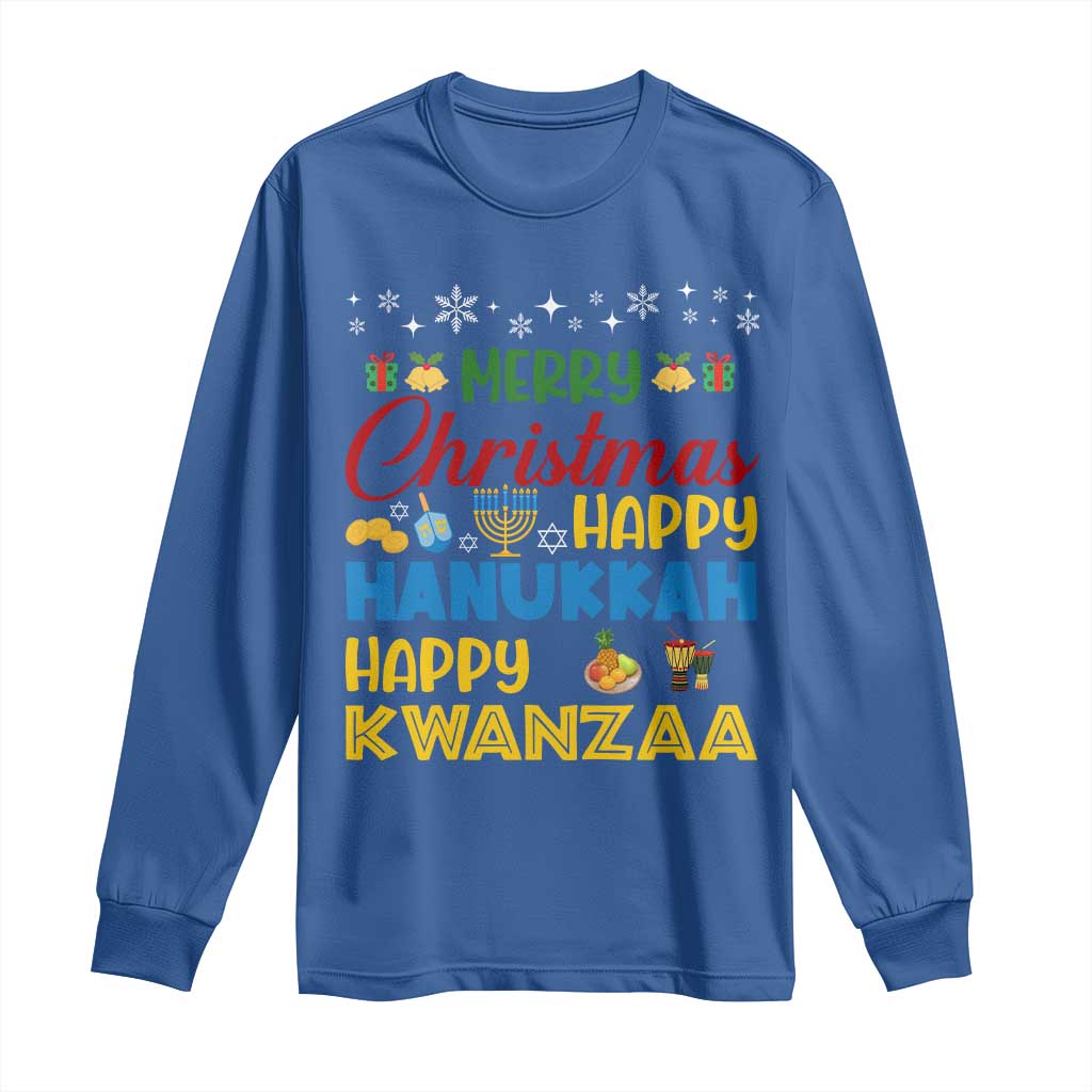 Celebrate All Holidays Merry Christmas Hanukkah Kwanzaa Gift Long Sleeve Shirt - Wonder Print Shop