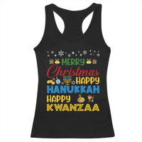 Celebrate All Holidays Merry Christmas Hanukkah Kwanzaa Gift Racerback Tank Top - Wonder Print Shop