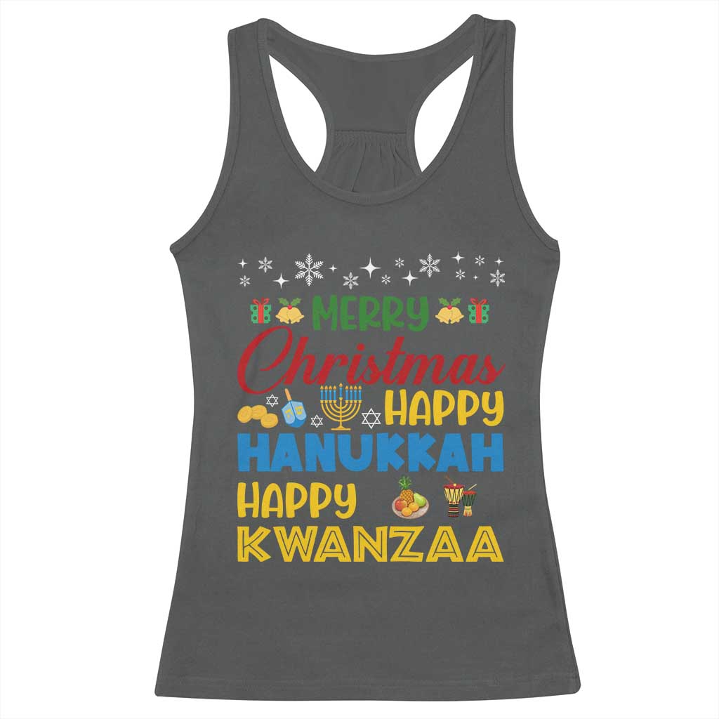 Celebrate All Holidays Merry Christmas Hanukkah Kwanzaa Gift Racerback Tank Top - Wonder Print Shop