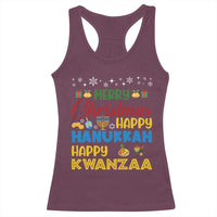 Celebrate All Holidays Merry Christmas Hanukkah Kwanzaa Gift Racerback Tank Top - Wonder Print Shop