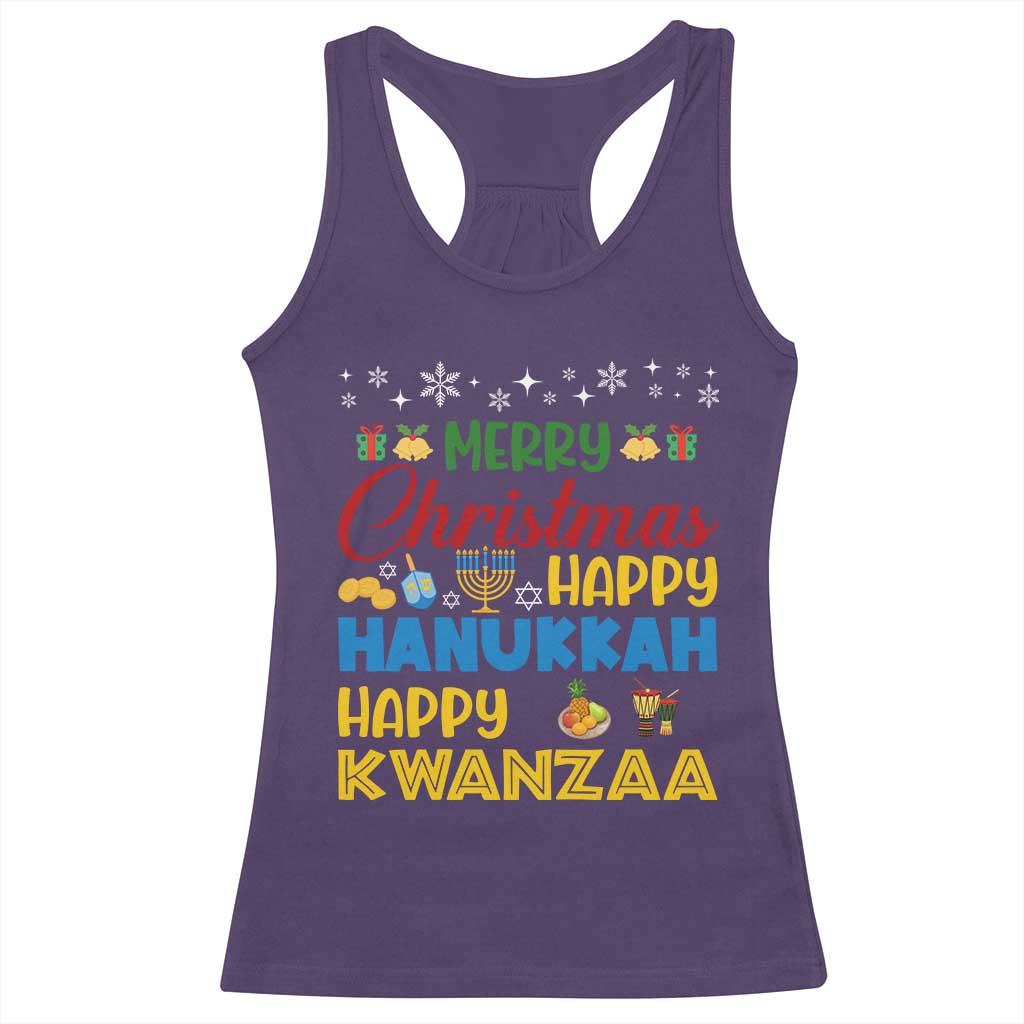 Celebrate All Holidays Merry Christmas Hanukkah Kwanzaa Gift Racerback Tank Top - Wonder Print Shop
