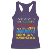 Celebrate All Holidays Merry Christmas Hanukkah Kwanzaa Gift Racerback Tank Top - Wonder Print Shop