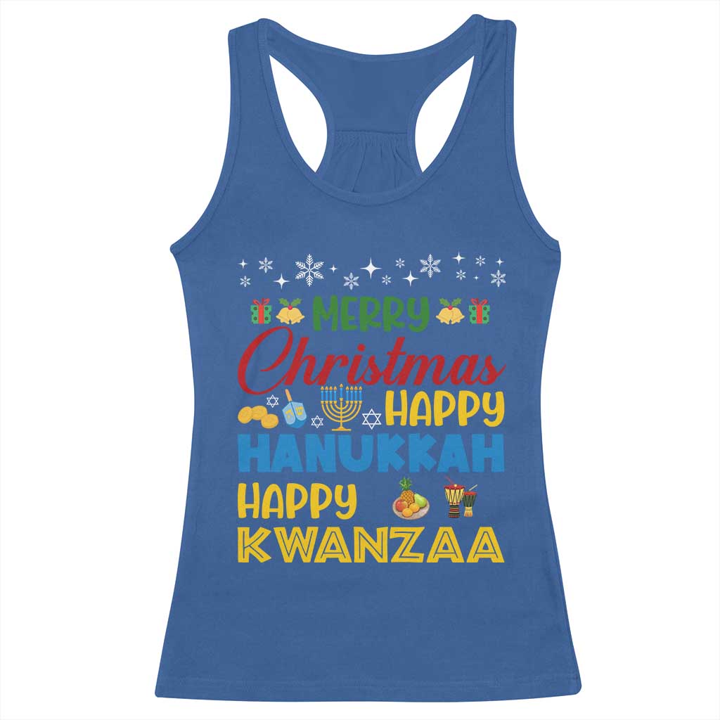 Celebrate All Holidays Merry Christmas Hanukkah Kwanzaa Gift Racerback Tank Top - Wonder Print Shop