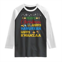 Celebrate All Holidays Merry Christmas Hanukkah Kwanzaa Gift Raglan Shirt - Wonder Print Shop