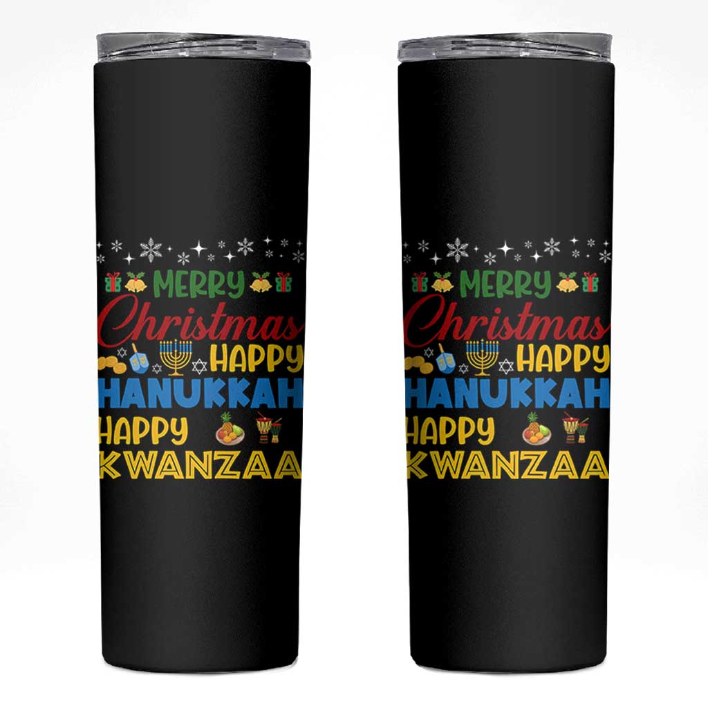Celebrate All Holidays Merry Christmas Hanukkah Kwanzaa Gift Skinny Tumbler - Wonder Print Shop