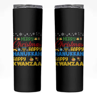 Celebrate All Holidays Merry Christmas Hanukkah Kwanzaa Gift Skinny Tumbler - Wonder Print Shop