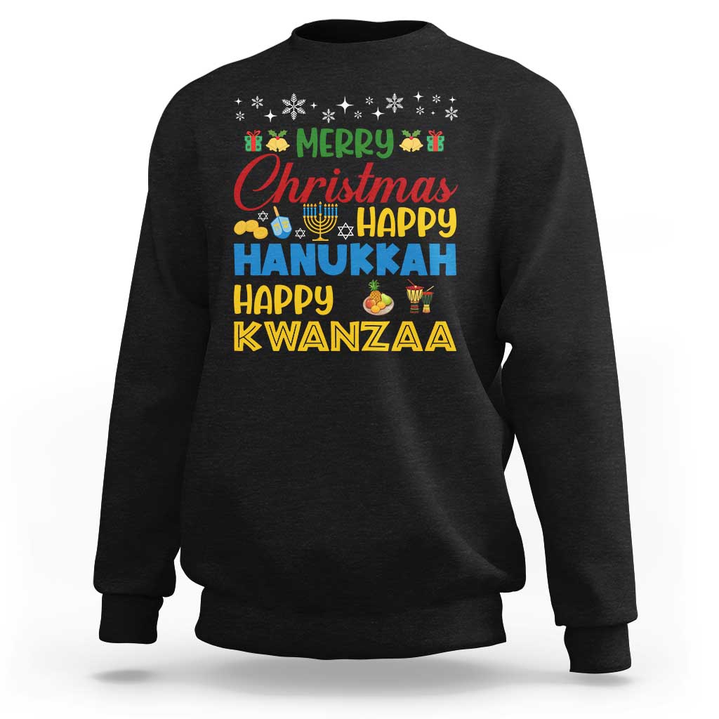 Celebrate All Holidays Merry Christmas Hanukkah Kwanzaa Gift Sweatshirt - Wonder Print Shop