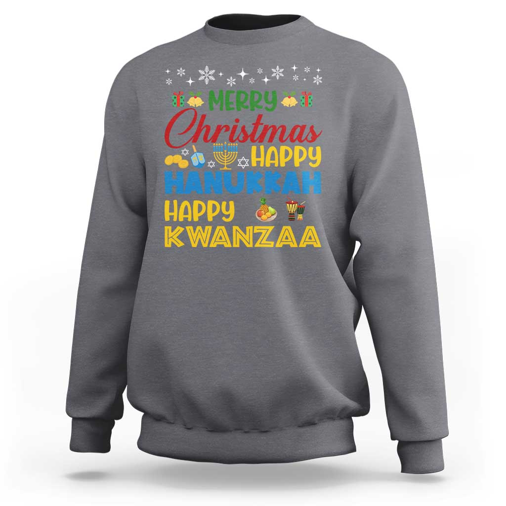 Celebrate All Holidays Merry Christmas Hanukkah Kwanzaa Gift Sweatshirt - Wonder Print Shop