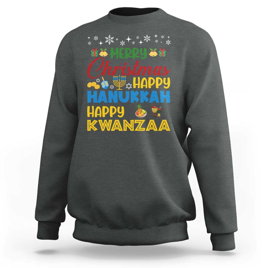 Celebrate All Holidays Merry Christmas Hanukkah Kwanzaa Gift Sweatshirt - Wonder Print Shop