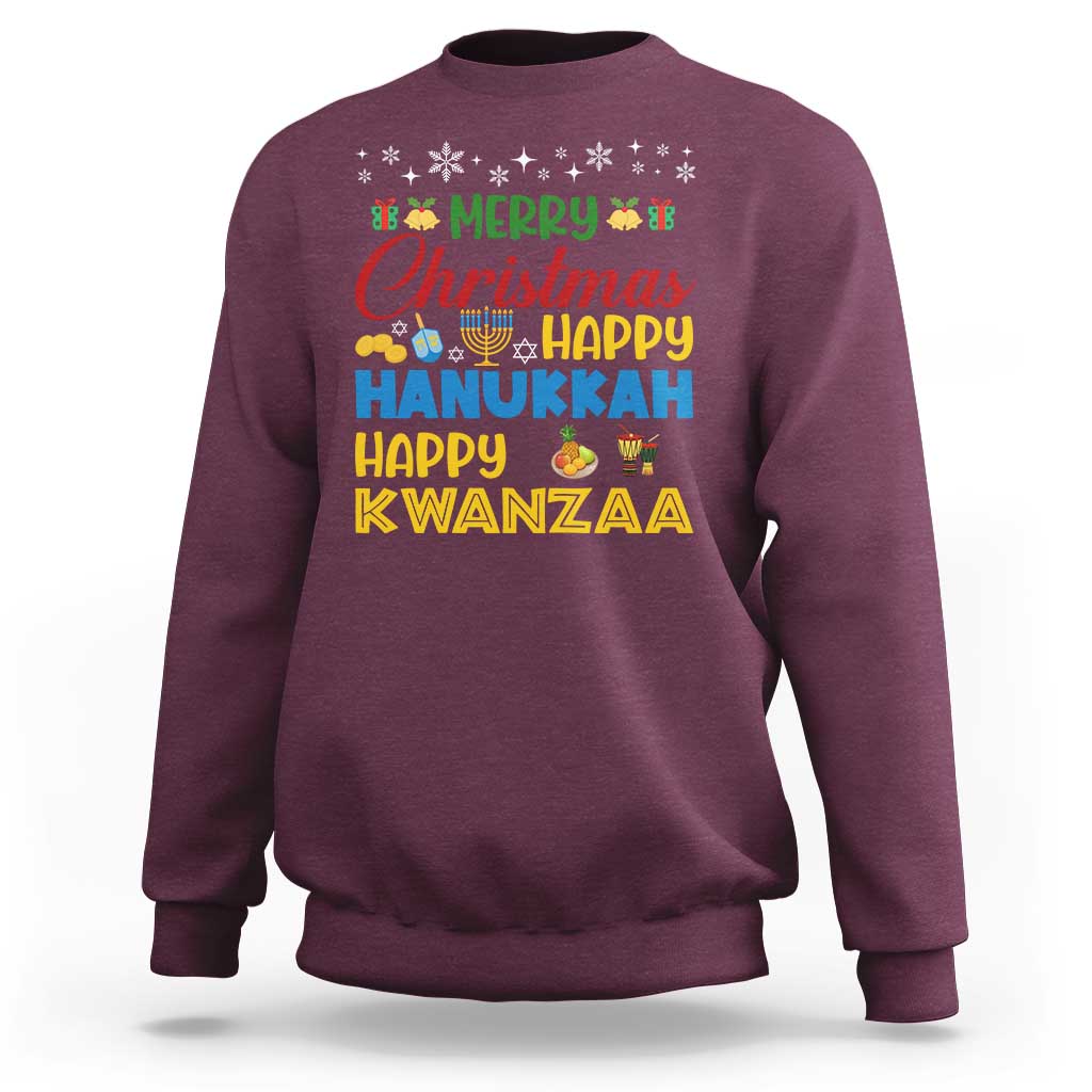 Celebrate All Holidays Merry Christmas Hanukkah Kwanzaa Gift Sweatshirt - Wonder Print Shop