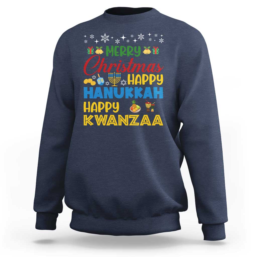 Celebrate All Holidays Merry Christmas Hanukkah Kwanzaa Gift Sweatshirt - Wonder Print Shop