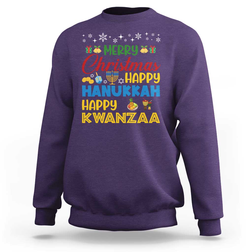 Celebrate All Holidays Merry Christmas Hanukkah Kwanzaa Gift Sweatshirt - Wonder Print Shop